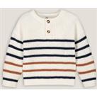 Striped Cotton Jumper in Fine Knit with Crew Neck