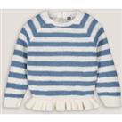 Striped Cotton Ruffled Jumper in Fine Knit