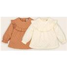 Pack of 2 T-Shirts with Ruffle and Long Sleeves in Cotton