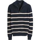 Striped Cotton Jumper in Fine Knit with High Neck