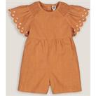 Cotton Playsuit with Embroidered, Ruffled Sleeves