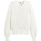 Pointelle Knit Cardigan with Ruffled Cuffs