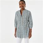 Printed Cotton Tunic with Grandad Collar and 3/4 Length Sleeves