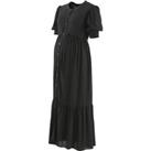 Buttoned Maternity Midaxi Dress with Puff Sleeves