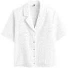 Cotton Broderie Anglaise Blouse with Tailored Collar