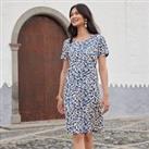 Floral Mid-Length Dress in Linen Mix