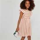 Striped Cotton Dress with Short Ruffled Sleeves