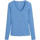 Buttoned Lace Detail T-Shirt with Long Sleeves