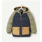 Warm Hooded Padded Jacket in Colour Block Print