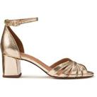 Metallic Leather Heeled Sandals with Ankle Strap