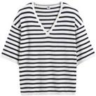 Breton Striped Cotton Jumper with 3/4 Length Sleeves and V-Neck