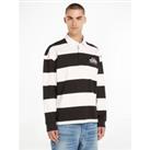 Striped Cotton Polo Shirt in Loose Fit with Long Sleeves