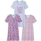 Pack of 3 Nightdresses with Short Sleeves in Cotton