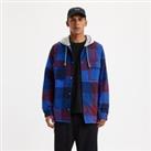 Checked Dual Fabric Jacket in Cotton with Hood