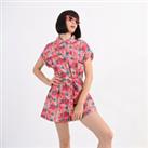 Printed Cotton Playsuit with Tie-Waist