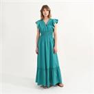 Cotton Ruffled Maxi Dress with Crossover Neckline