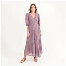 Printed Cotton Maxi Dress with Wrapover Neck and Puff Sleeves