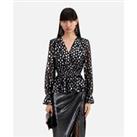 Glittery Heart Print Blouse with V-Neck and Long Sleeves