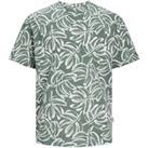 Leaf Print Cotton T-Shirt with Short Sleeves