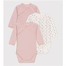 Pack of 3 Wrapover Bodysuits in Cotton with Long Sleeves