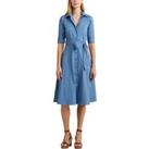 Finnbarr Mid-Length Dress with Tie-Waist and Short Sleeves in Cotton Mix