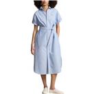 Knee-Length Shirt Dress in Cotton with Short Sleeves
