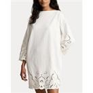 Cotton Embroidered Mini Dress with 3/4 Length Sleeves