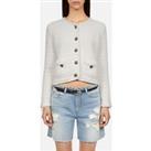 Cotton Mix Buttoned Cardigan with Crew Neck