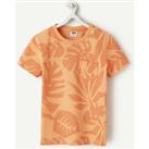 Leaf Print Cotton T-Shirt with Short Sleeves