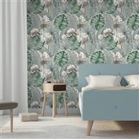 Muriva Isla Leaf Wallpaper, Grey & Green