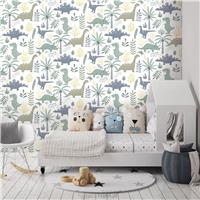Muriva Happy Dinosaur Wallpaper, White