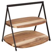 Secret De Gourmet 2 Tier Wooden Serving Stand, Sleek Black