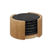 Secret De Gourmet Round Slate Coasters, Set of 6, Sleek Black