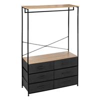 5five Tissa 6 Drawer Open Wardrobe, Black & Natural