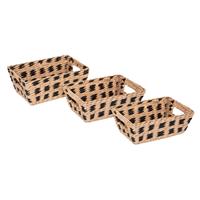 5five Woven Square Design Baskets, Set of 3, Black & Natural