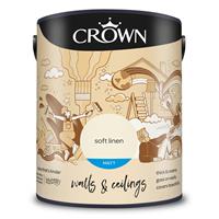 Crown Matt Emulsion Paint, 5L, Soft Linen