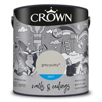 Crown Matt Emulsion Paint, 2.5L, Grey Putty
