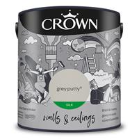 Crown Silk Emulsion Paint, 2.5L, Grey Putty