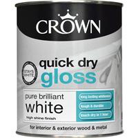 Crown Quick Dry Gloss Paint, 750ml, Pure Brilliant White