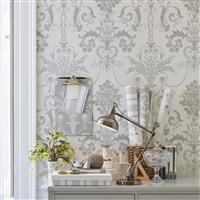 Laura Ashley Josette Wallpaper, Dove Grey / White