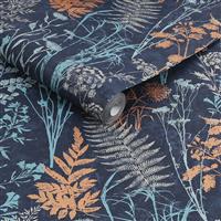 Graham & Brown Organics Wallpaper, Navy & Copper