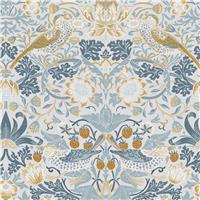 William Morris at Home Strawberry Thief Damask Wallpaper, Soft Blue