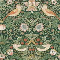 William Morris at Home Strawberry Thief Damask Wallpaper, Rich Green