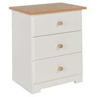 Casa Chandler 3 Drawer Bedside Cabinet, White