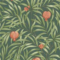Belgravia Pomegranate Wallpaper, Deep Green & Orange