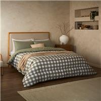 Night Lark by Fine Bedding Company Gingham Coverless Duvet Set, 10.5 Tog, Double, Olive