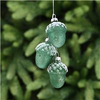 Festive Acorns Glass Hanging Tree Decoration, Antique Green