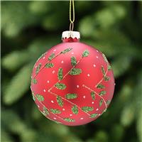 Festive Holly Glass Bauble, Matt Red