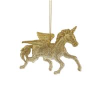Festive Glitter Flying Unicorn Hanging Tree Decoration, Gold