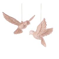Festive Glitter Doves Hanging Tree Decoration, Gold
